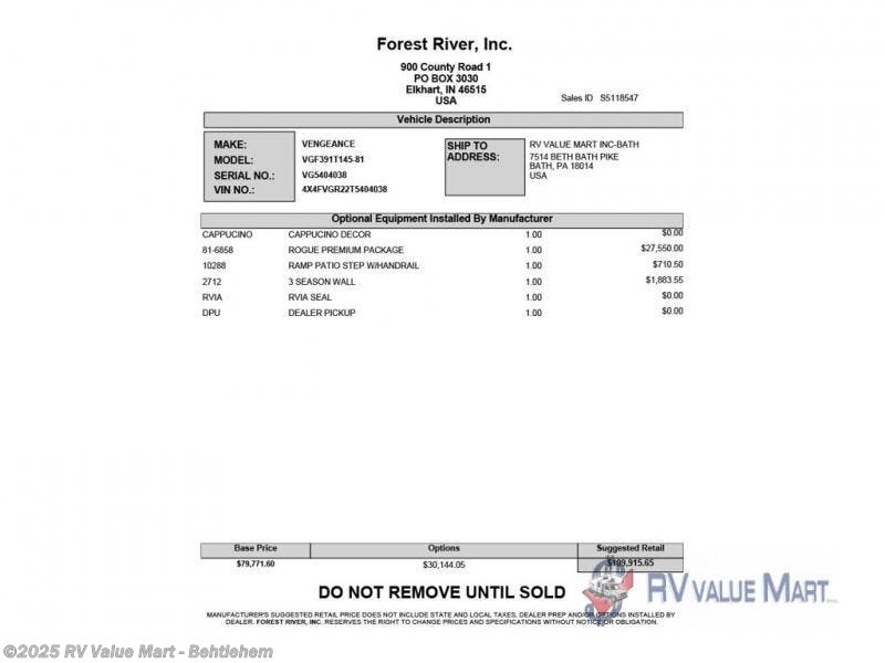 New 2026 Forest River Vengeance Rogue Armored 391T145 available in Bath, Pennsylvania