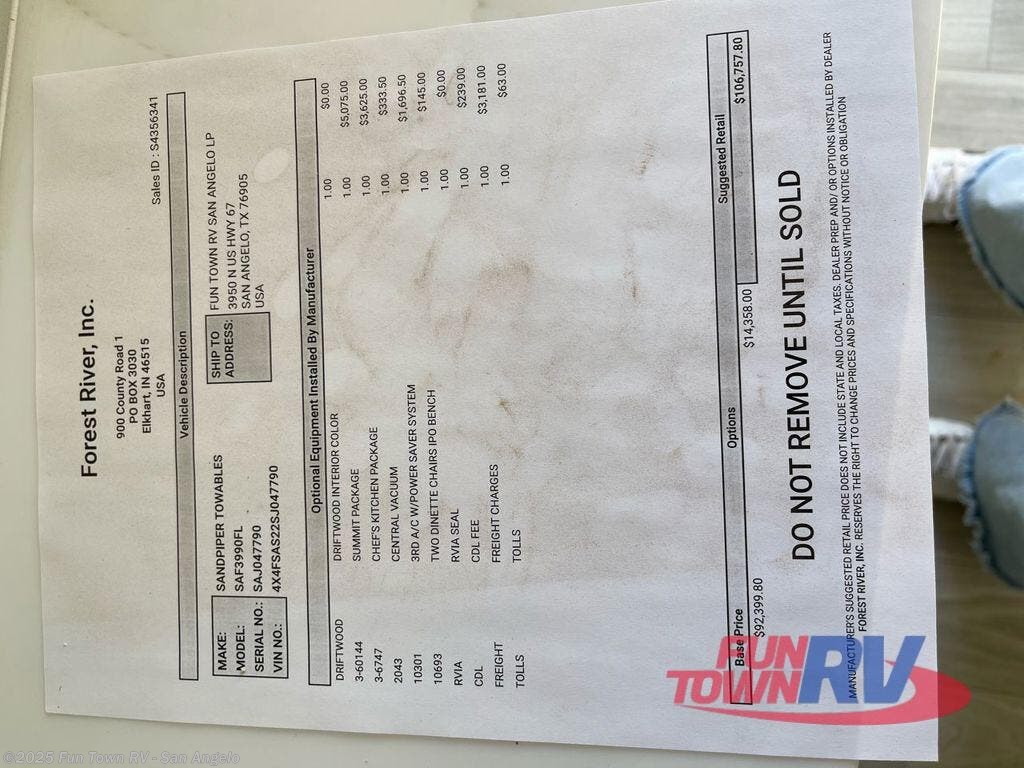 New 2025 Forest River Sandpiper 3990FL available in San Angelo, Texas