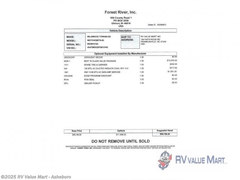 New 2026 Forest River Wildwood 31KQBTS available in Franklinville, North Carolina