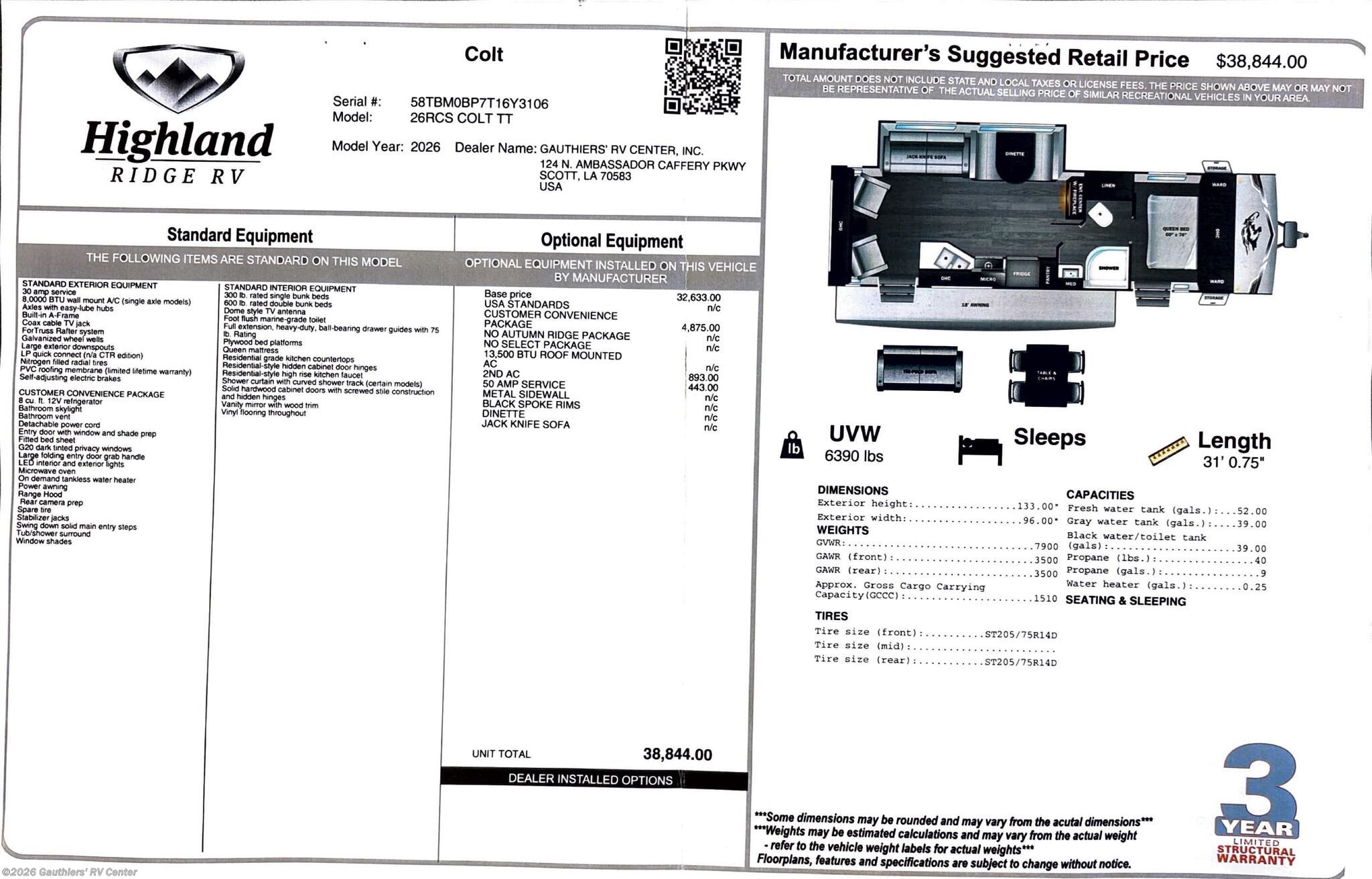 New 2026 Highland Ridge Open Range Colt 26RCS available in Scott, Louisiana