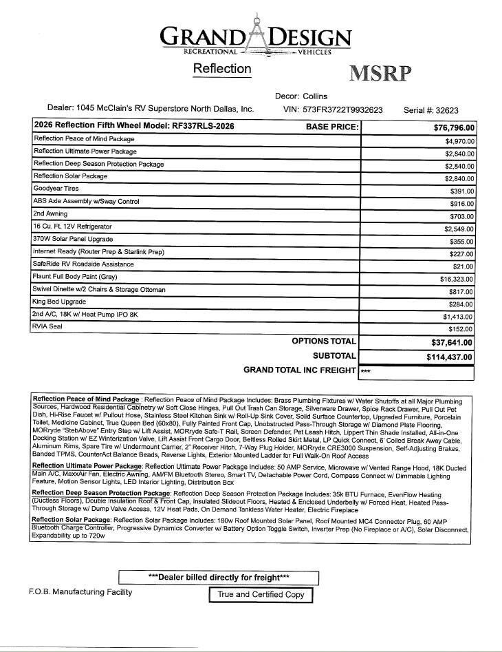 New 2026 Grand Design Reflection 337RLS available in Corinth, Texas