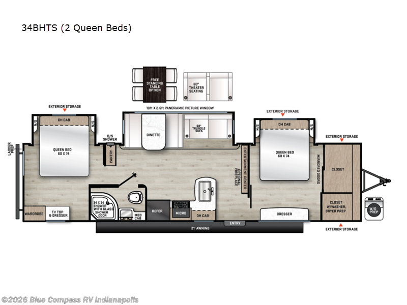 New 2026 Forest River Aurora 34BHTS (2 Queen Beds) available in Indianapolis, Indiana