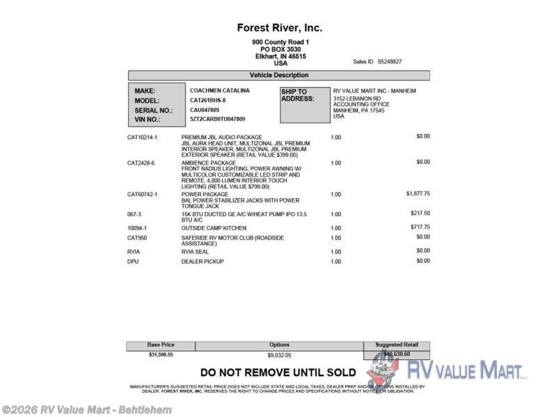 New 2026 Coachmen Catalina Summit Series 8 261BHS available in Bath, Pennsylvania