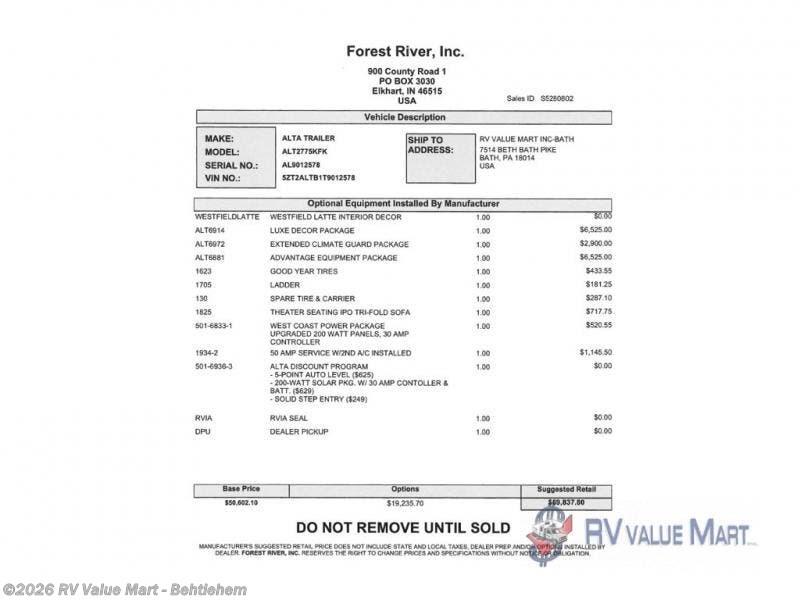 New 2026 East to West Alta 2775KFK available in Bath, Pennsylvania