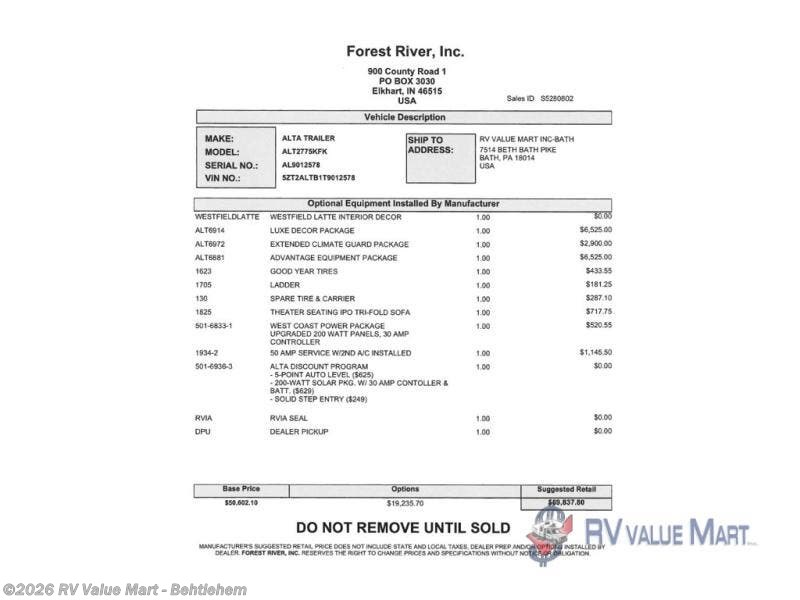 New 2026 East to West Alta 2775KFK available in Bath, Pennsylvania