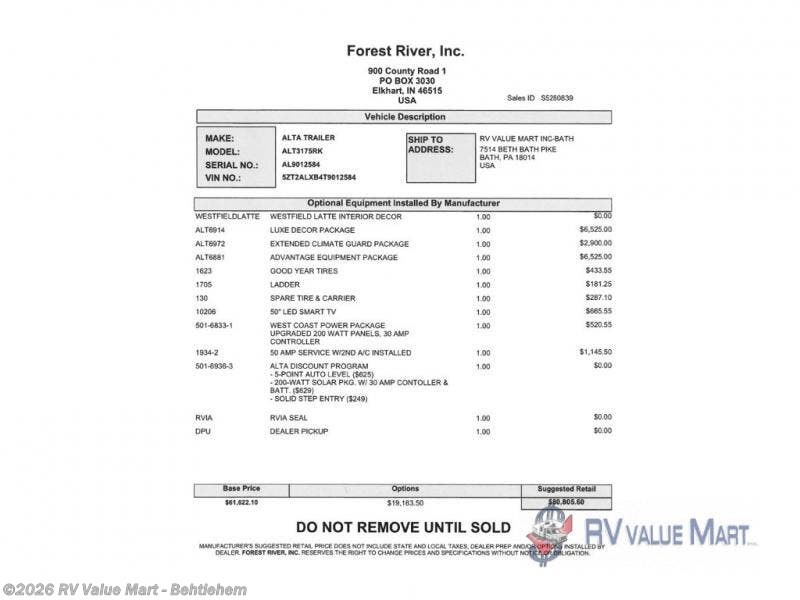 New 2026 East to West Alta 3175RK available in Bath, Pennsylvania