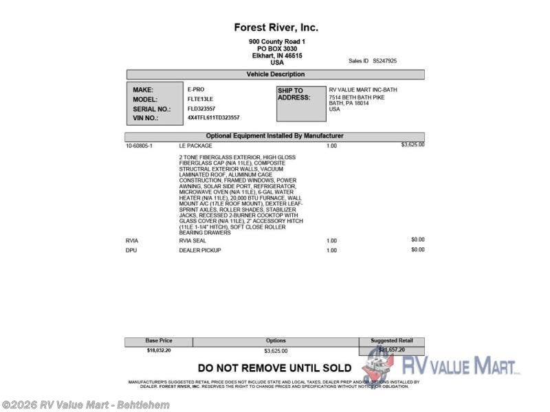 New 2026 Forest River Flagstaff E-Pro E13LE available in Bath, Pennsylvania