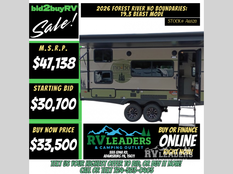 New 2026 Forest River No Boundaries NB19.3 Beast Mode available in Adamsburg, Pennsylvania
