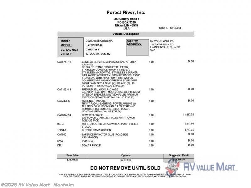 New 2026 Coachmen Catalina Summit Series 8 261BHS available in Manheim, Pennsylvania