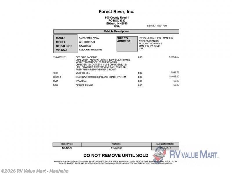 New 2026 Coachmen Apex Nano 186BH available in Manheim, Pennsylvania