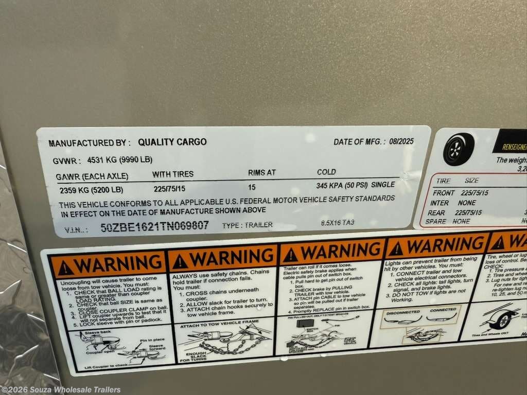 New 2026 Quality Cargo  8.5X16TA3 Base available in Canterbury, Connecticut