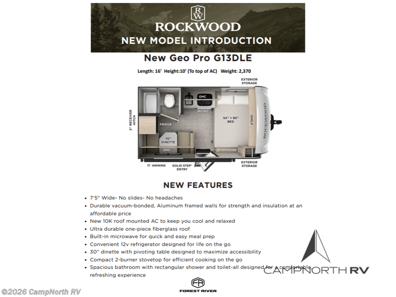 New 2026 Forest River Rockwood Geo Pro G13DLE available in Schoolcraft, Michigan