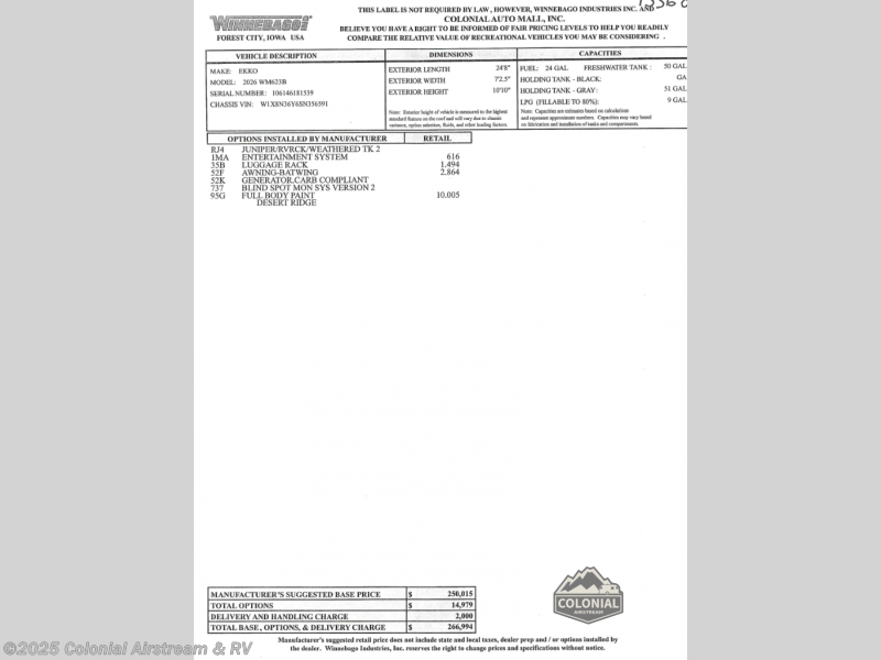 New 2026 Winnebago Ekko Sprinter 23B available in Millstone Township, New Jersey